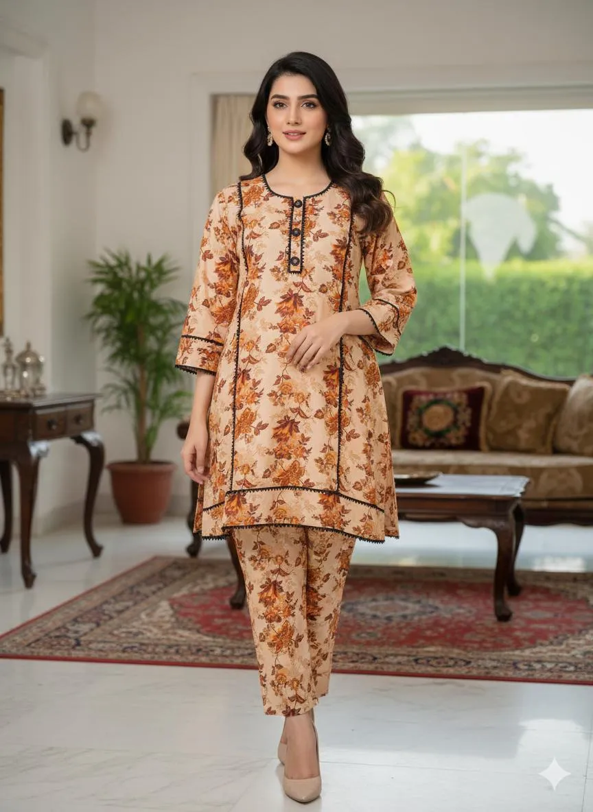 SbyS Presents 2 Pcs Women's Winter Khaddar Printed Shirt And Trouser