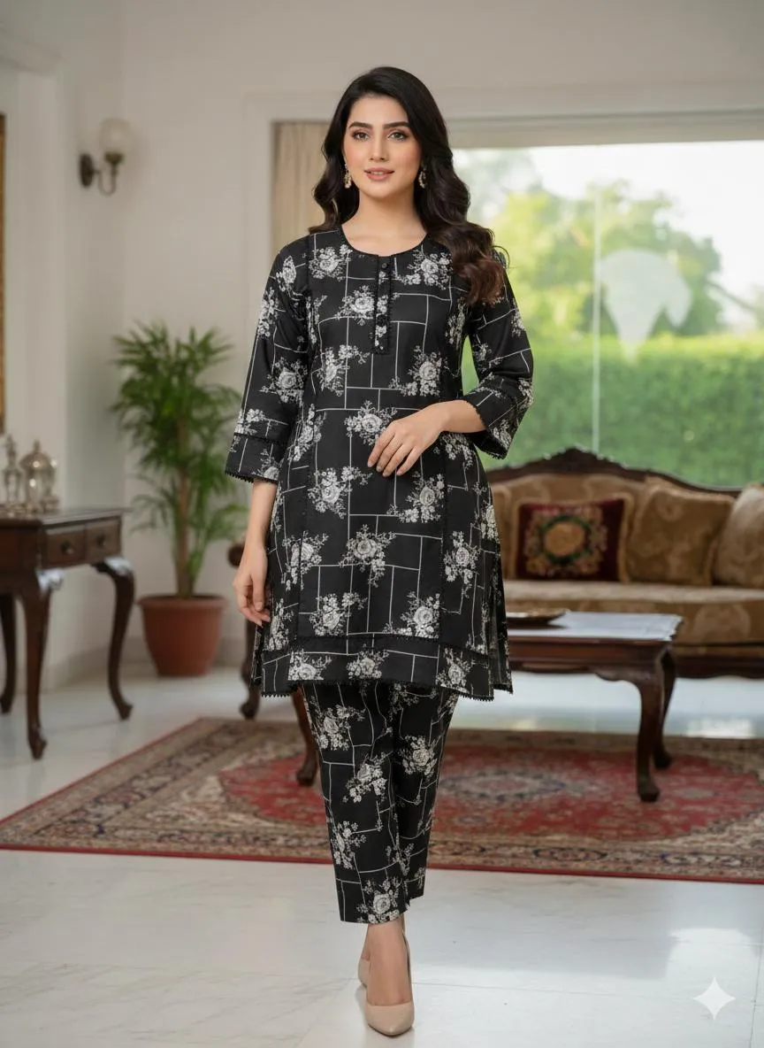 SbyS Presents 2 Pcs Women's Winter Khaddar Printed Shirt And Trouser