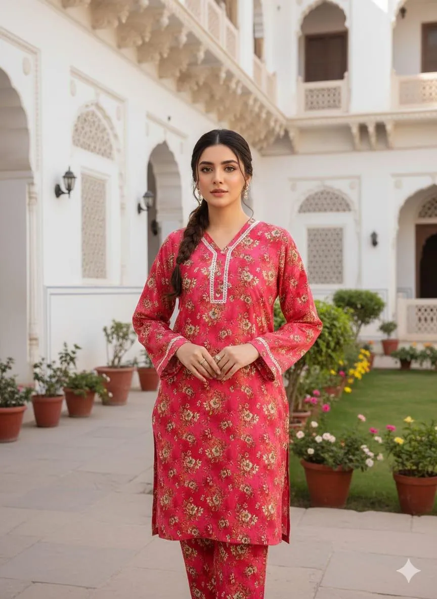 SbyS Presents 2 Pcs Women's Winter Khaddar Printed Shirt And Trouser