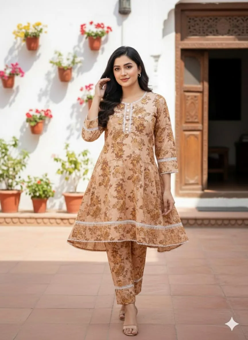 SbyS Presents 2 Pcs Winter Stitched Khaddar Printed Frock And Trouser