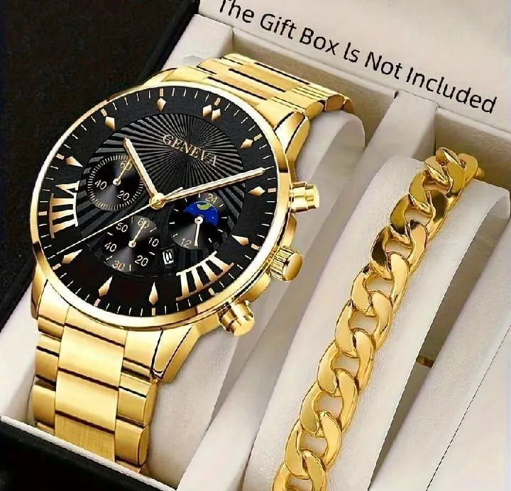 Golden Bross Stainless Steel Watch Wth Chain