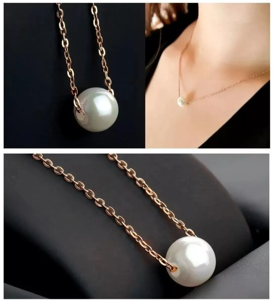 White Pearl Necklace Random Color chain
