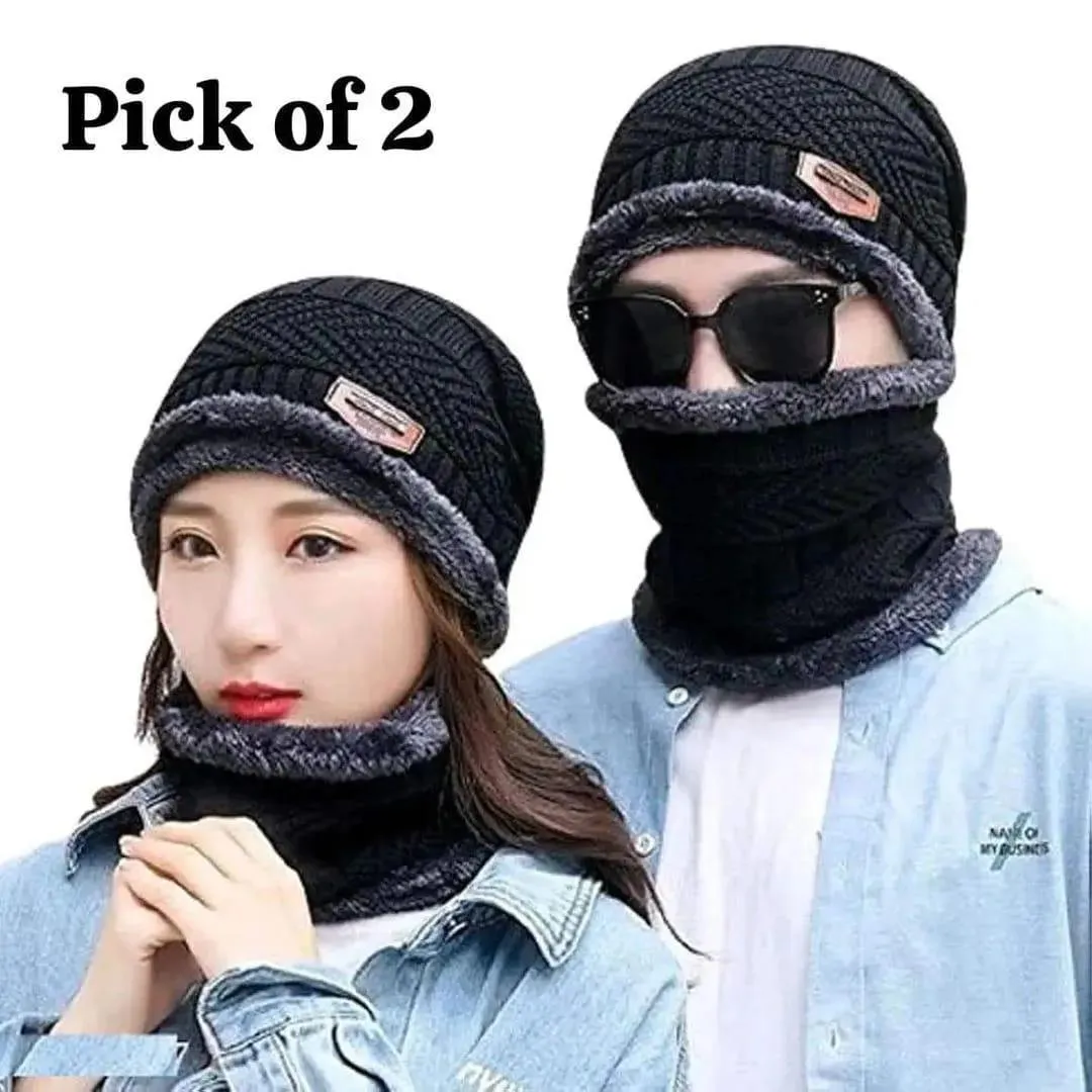 2 Pcs Beanie Wool Cap With Neck Warmer
