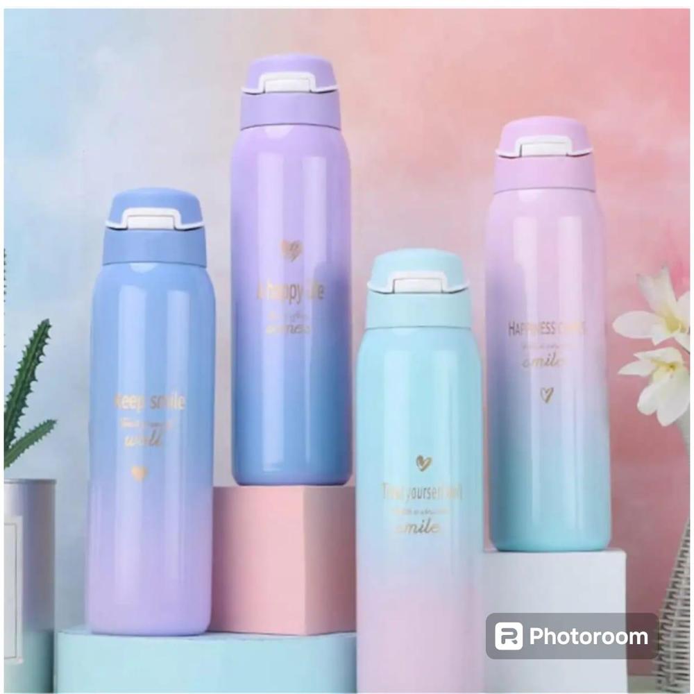 Gradient Color Stainless Steel Insulated Water Bottle With Straw 500mla