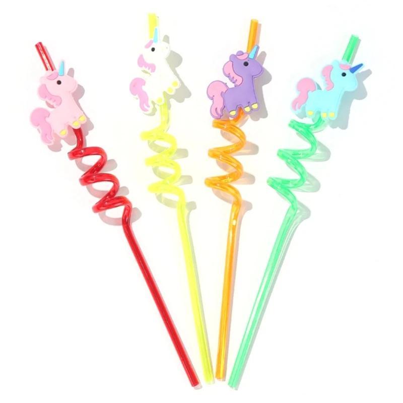 4 Pcs Reusable Unicorns Drinking Plastic Straws 