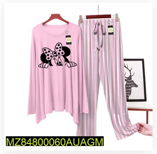 2 Pcs Women's Stitched Jersey Printed Sleepwear