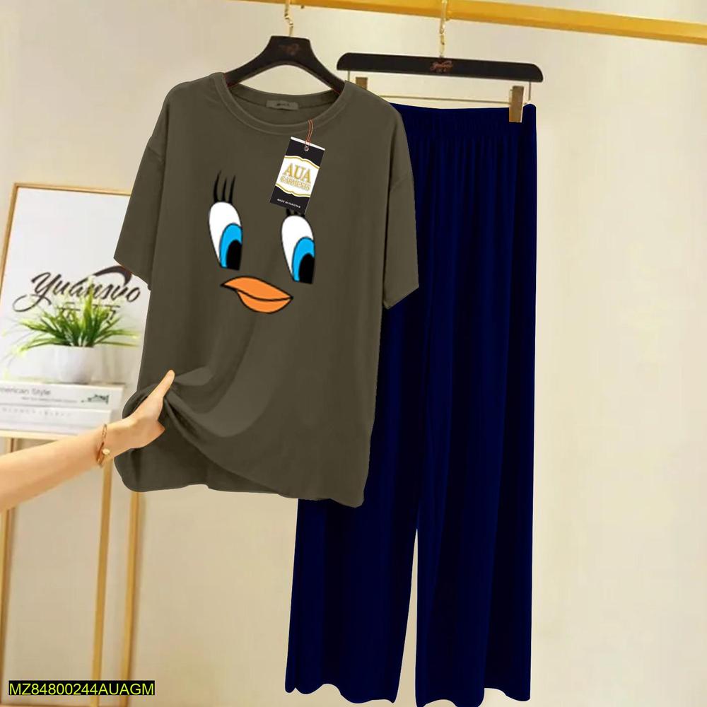 2 Pcs Women's Stitched Cotton Printed Sleepwear