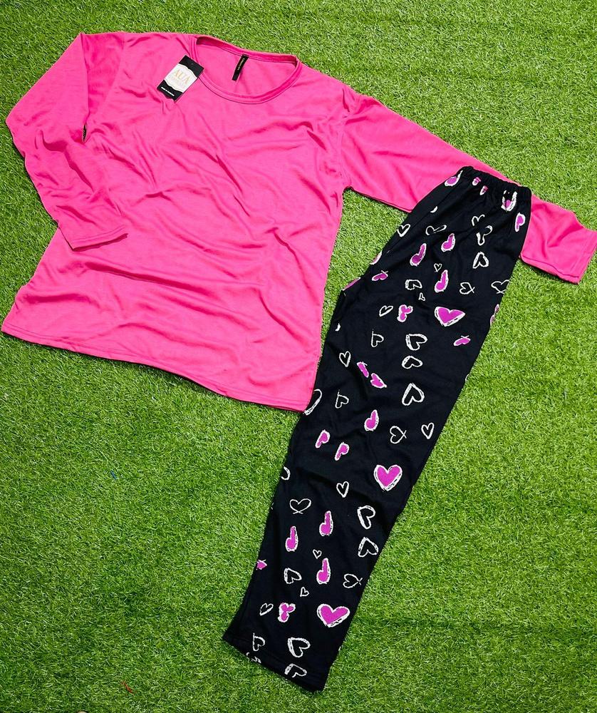 2 Pcs Women's  Sleepwear With Heart Prinred Trouser 