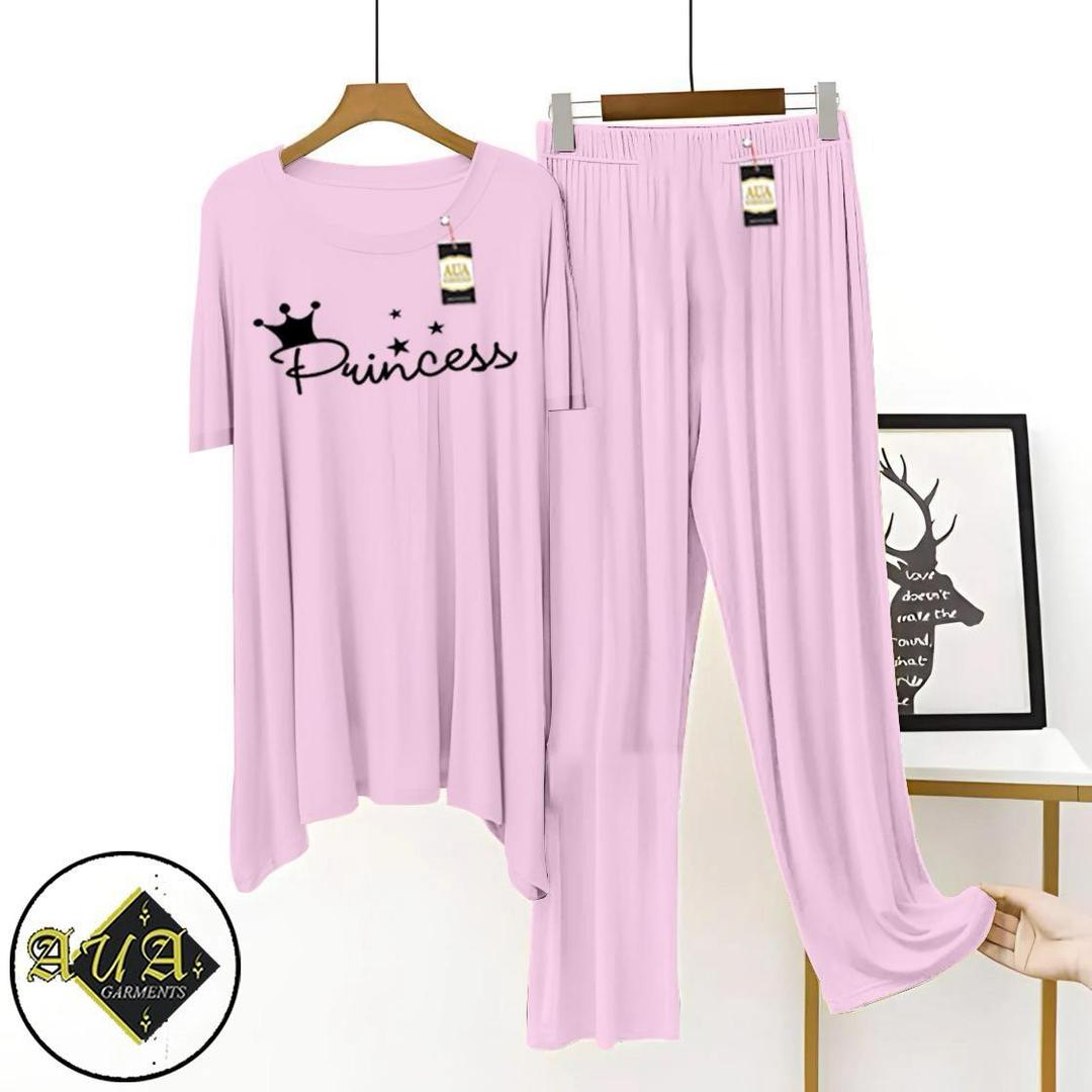 2 Pcs Women's Printed Cotton Jersey Night Suit