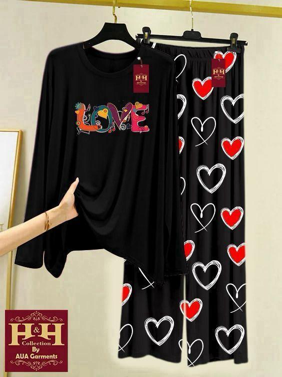 2 Pcs Women's Stitched Printed Night Suit