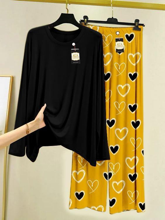 2 Pcs Women's Stitched Plain Night Suit