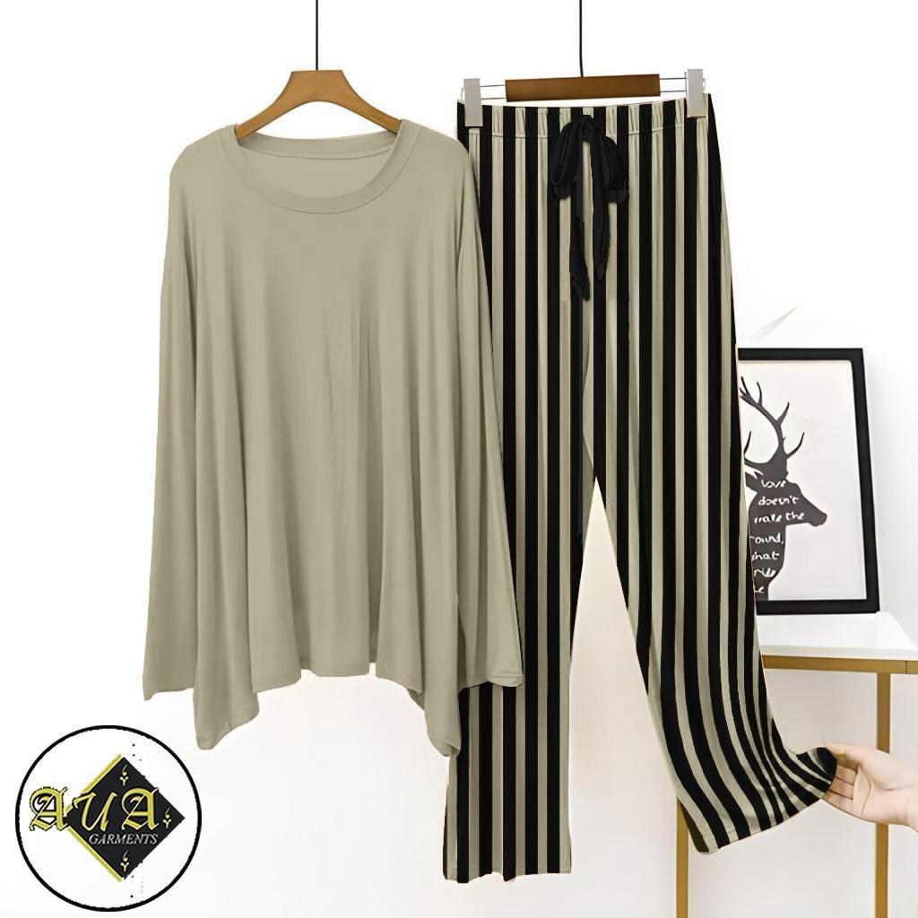 2 Pcs Women's Stitched Plain Night Suit