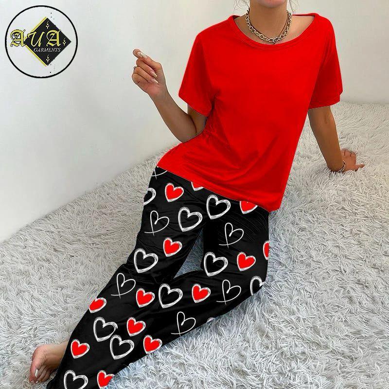 2 Pcs Women's Stitched Plain Night Suit