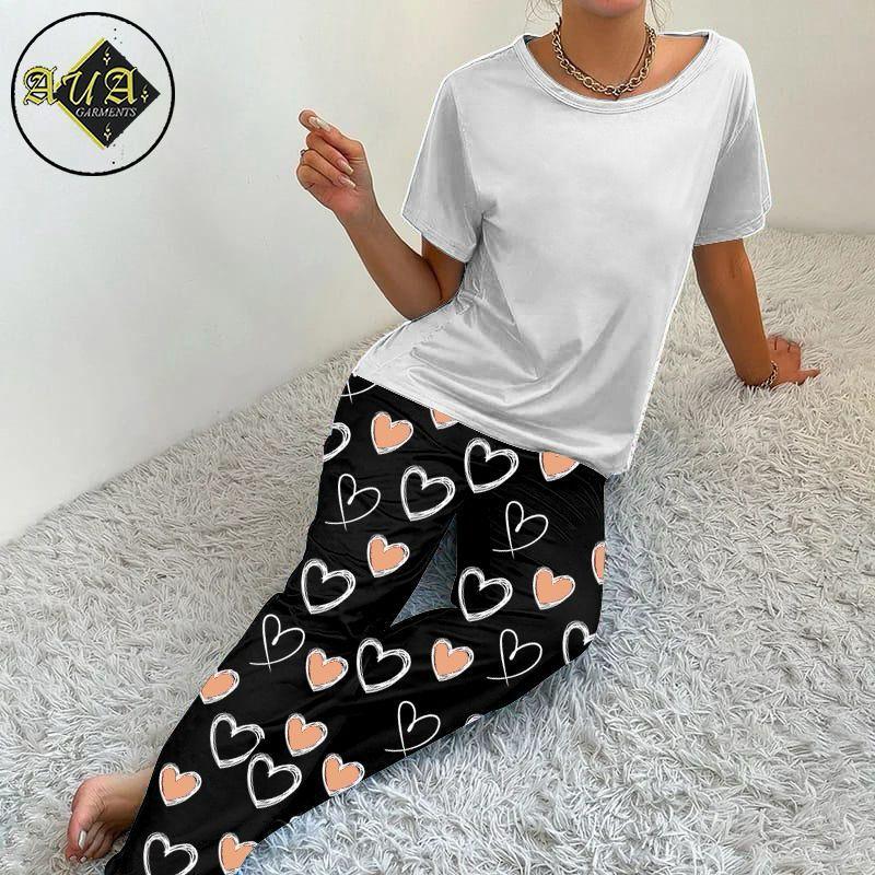 2 Pcs Women's Stitched Plain Night Suit