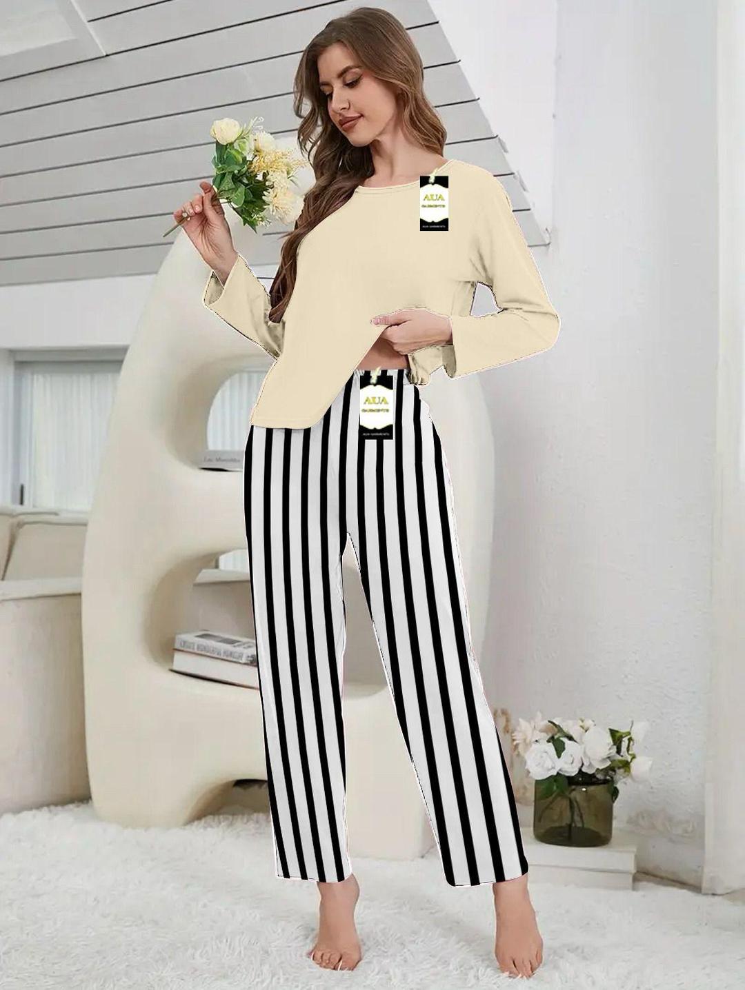 2 Pcs Women's Stitched Plain Night Suit