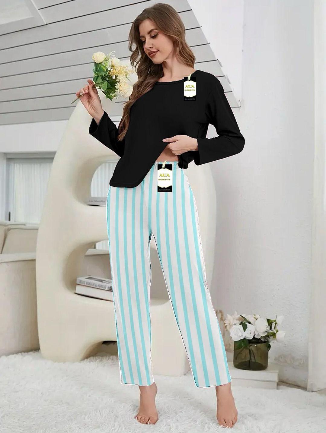 2 Pcs Women's Stitched Plain Night Suit