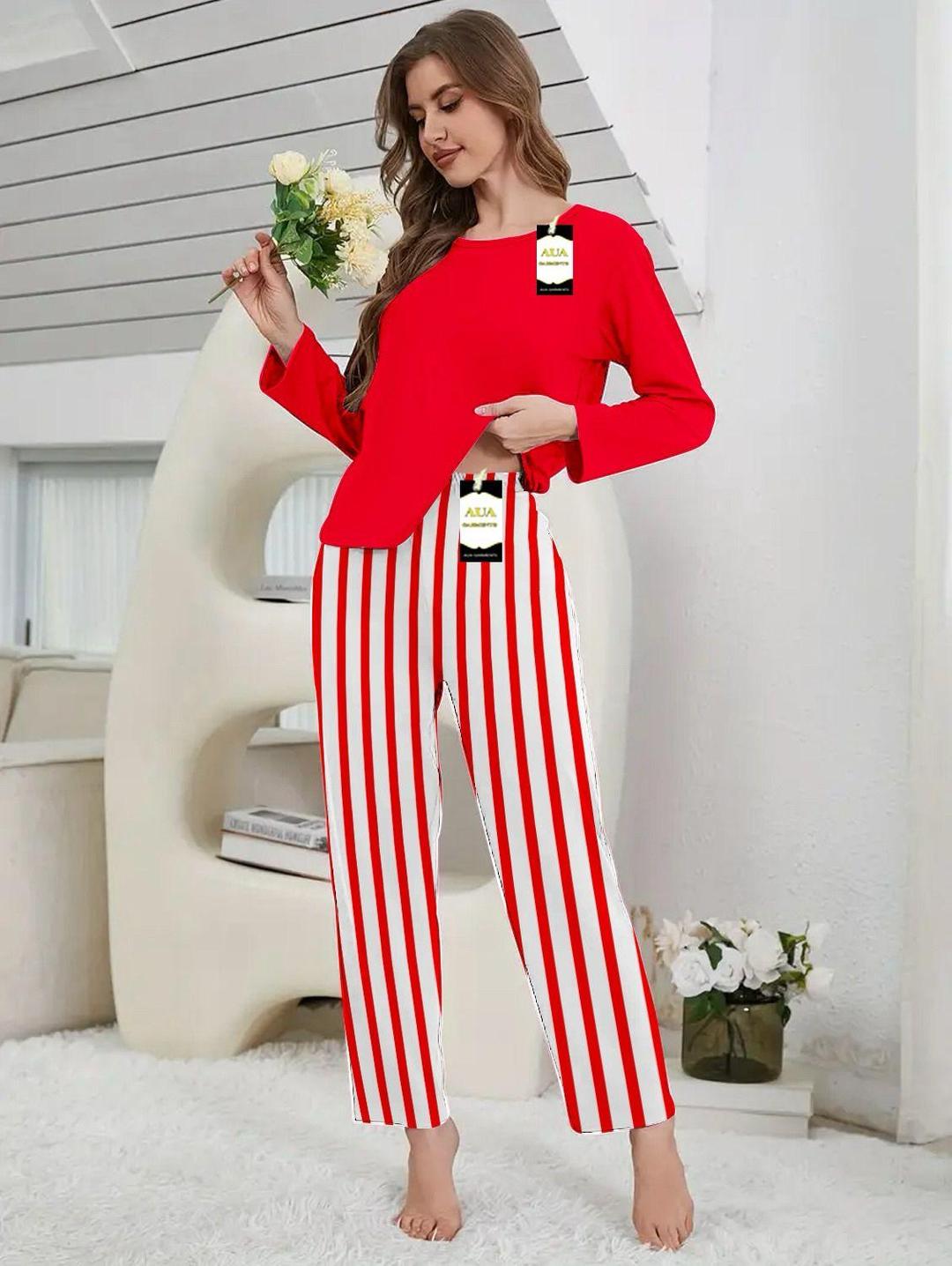 2 Pcs Women's Stitched Plain Night Suit