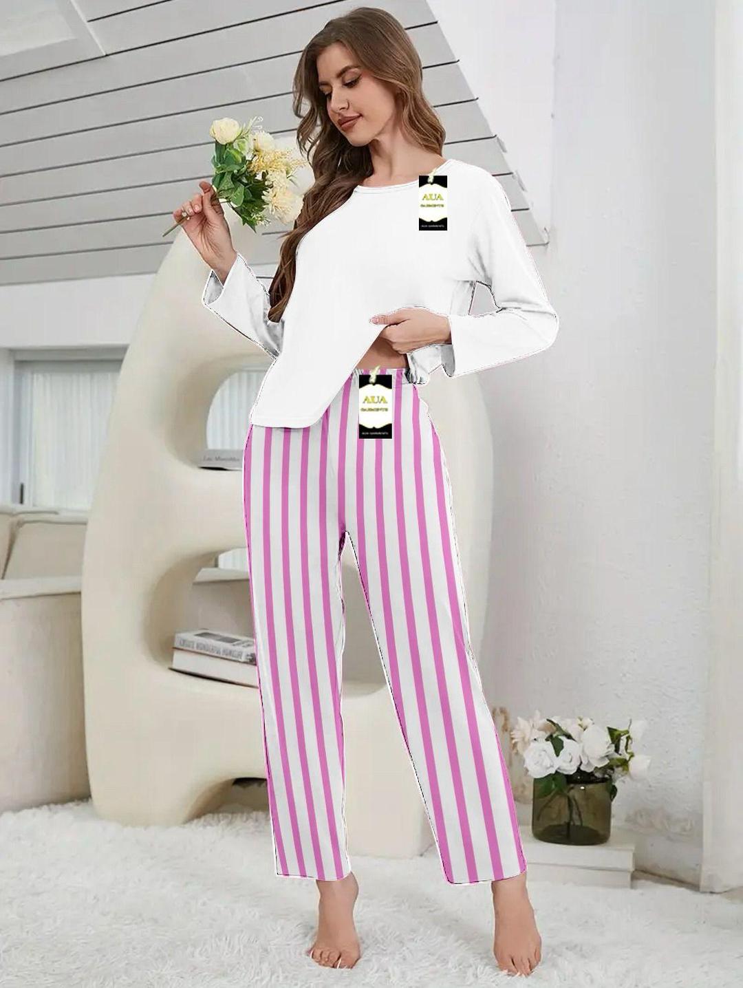 2 Pcs Women's Stitched Plain Night Suit