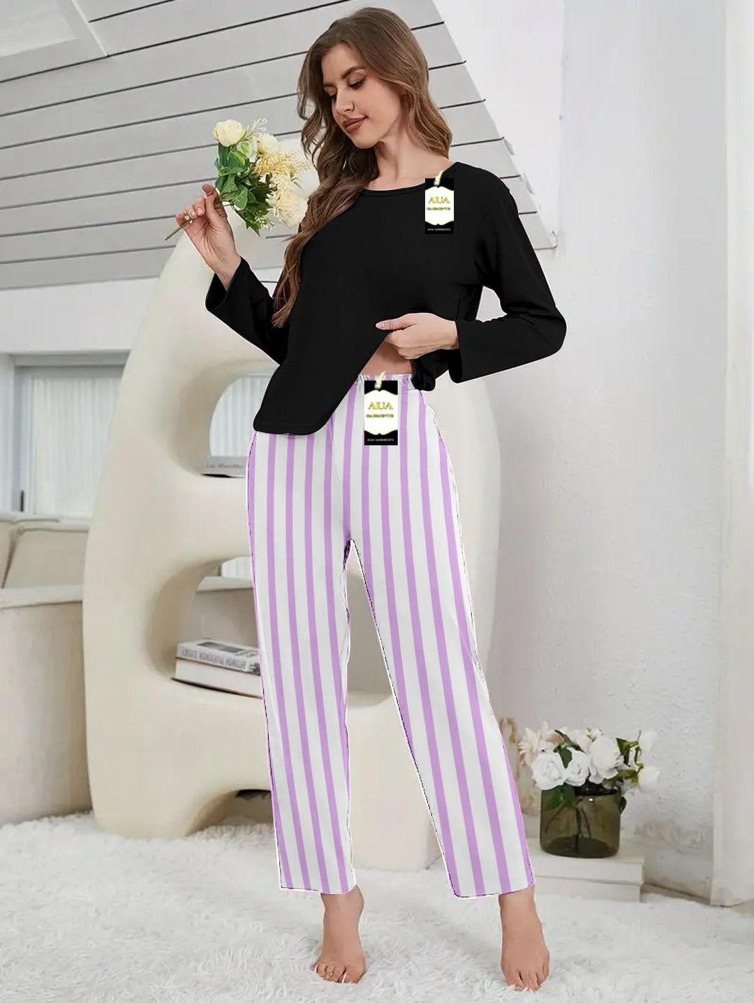 2 Pcs Women's Stitched Plain Night Suit
