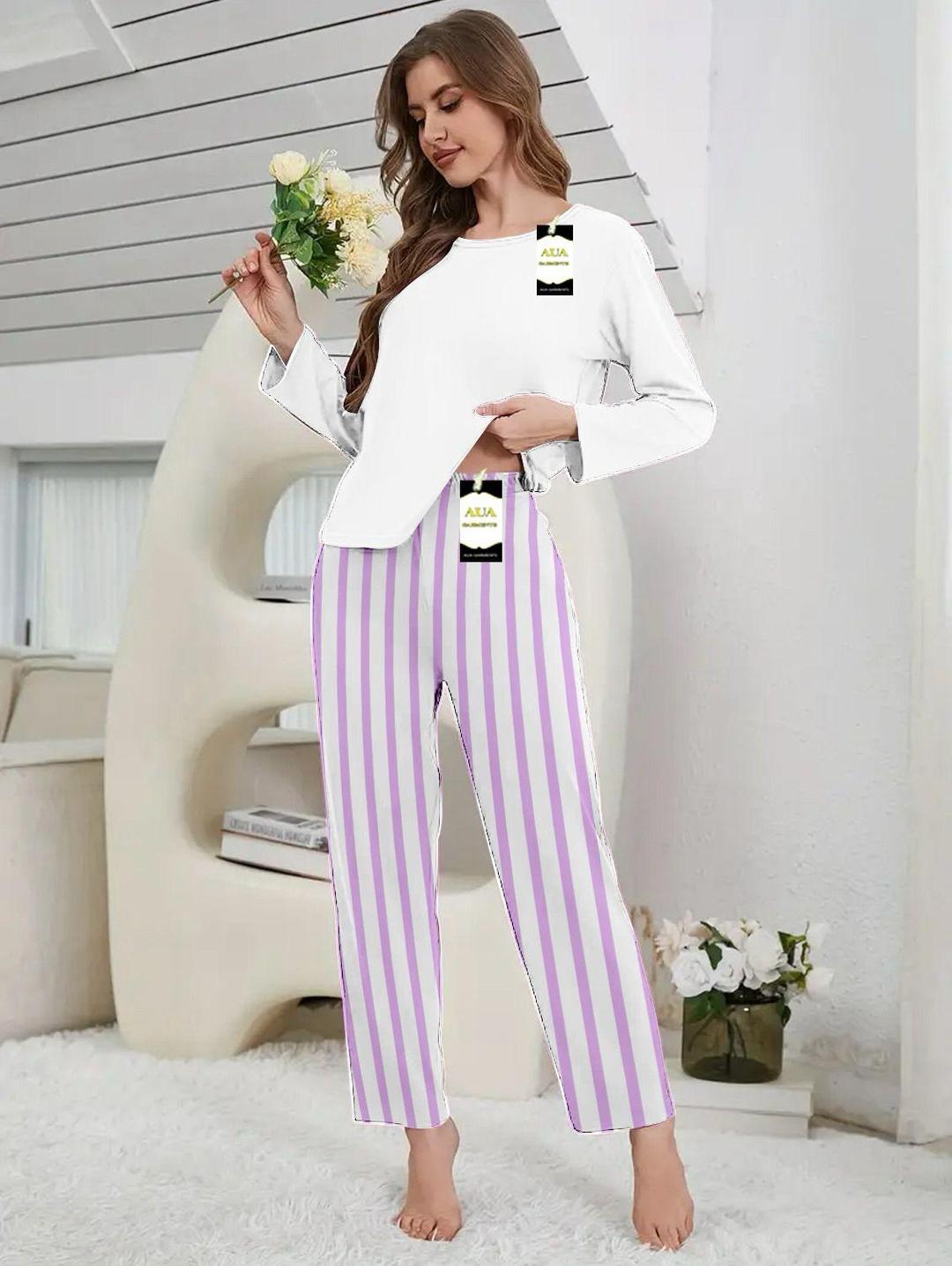 2 Pcs Women's Stitched Plain Night Suit