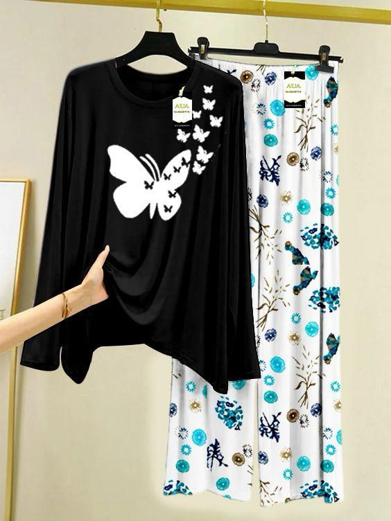 2 Pcs Women's Stitched Printed Night Suit