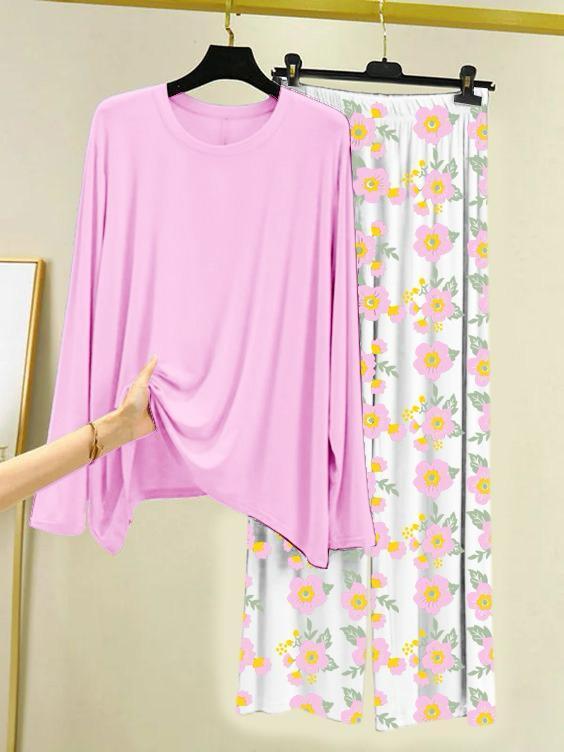 2 Pcs Women's Stitched Plain Night Suit