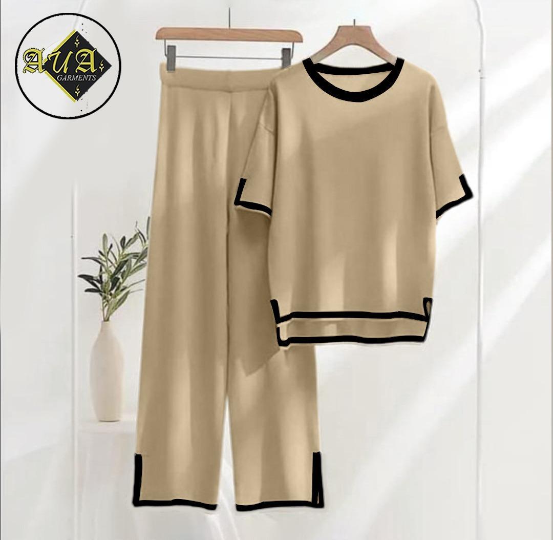 2 Pcs Women's Stitched Plain Night Suit