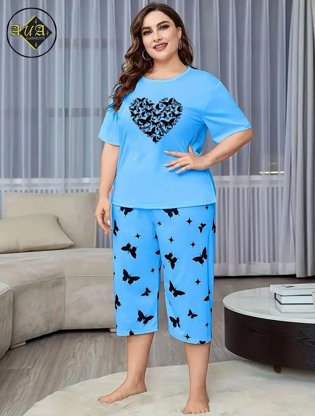 2 Pcs Women's Stitched Printed Night Suit