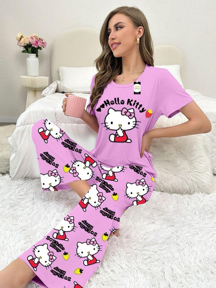 2 Pcs Women's Stitched Printed Night Suit