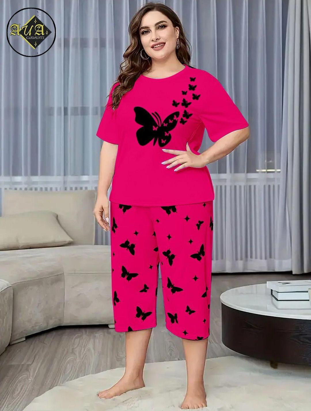 2 Pcs Women's Stitched Printed Night Suit