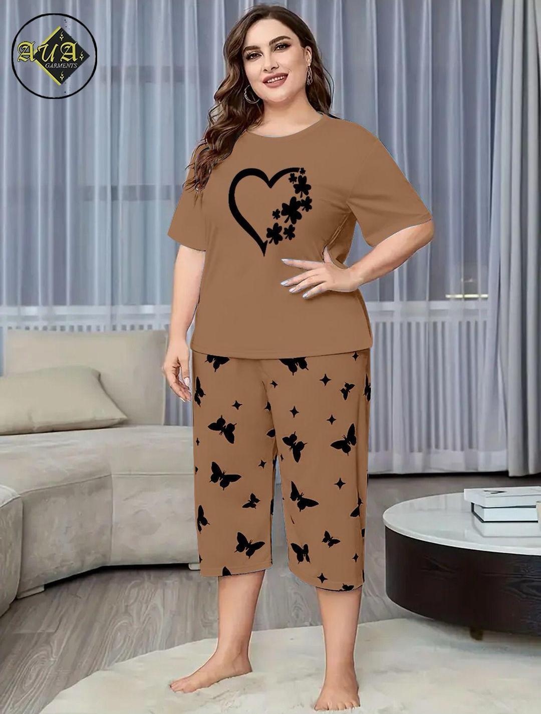 2 Pcs Women's Stitched Printed Night Suit