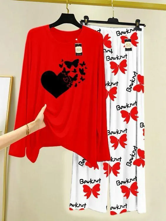 2 Pcs Women's Stitched Jersey Printed Night Suit