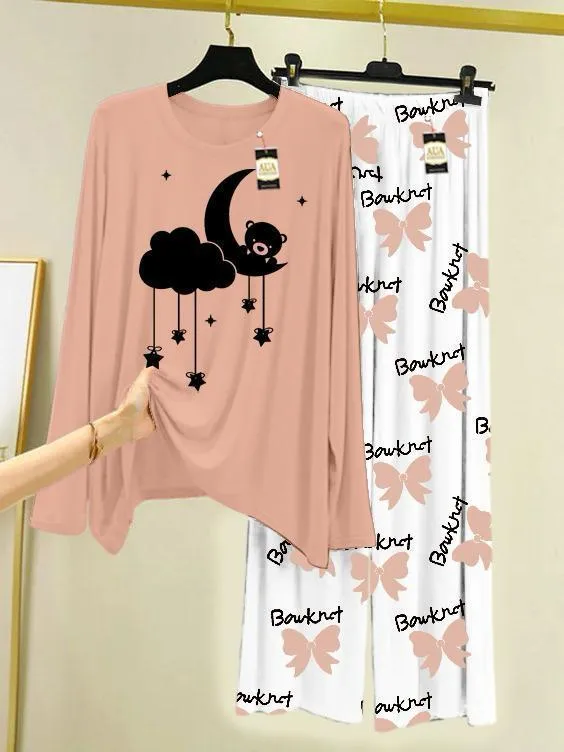 2 Pcs Women's Stitched Cotton Jersey Printed Night Suit