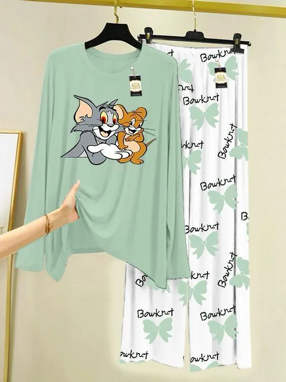 2 Pcs Women's Stitched Cotton Jersey Printed Night Suit