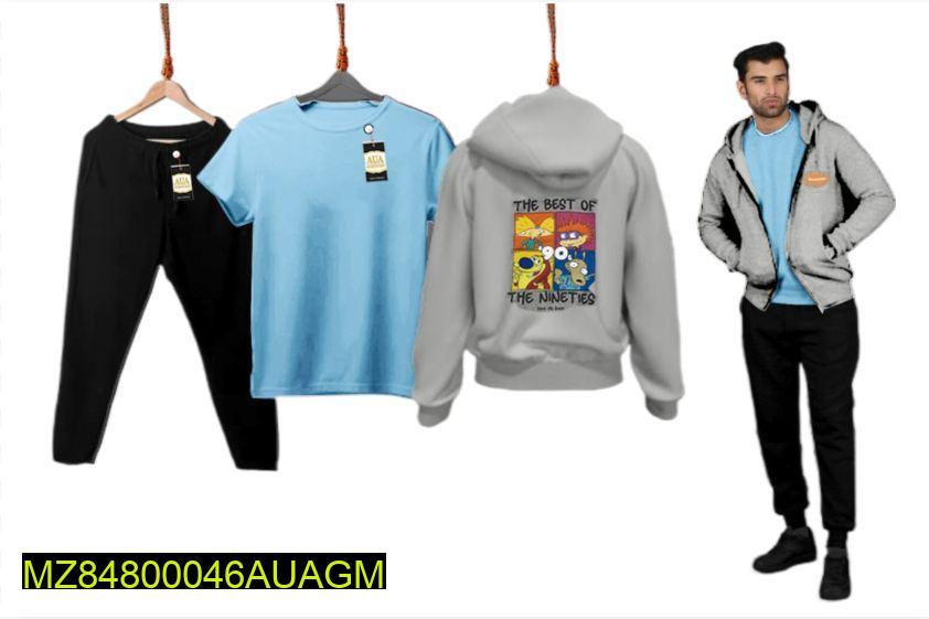 3 Pcs Men's Stitched Fleece Plain Track Suit