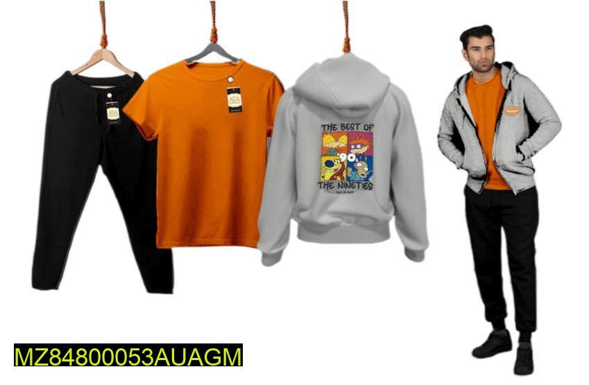 3 Pcs Men's Stitched Fleece Plain Track Suit