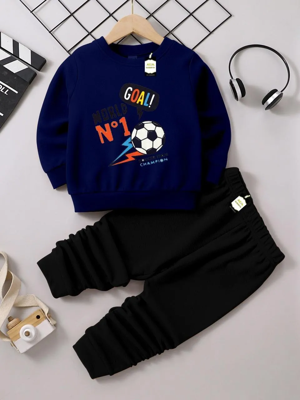 2 Pcs Boy's Fleece Printed Sweatshirt Tracksuit