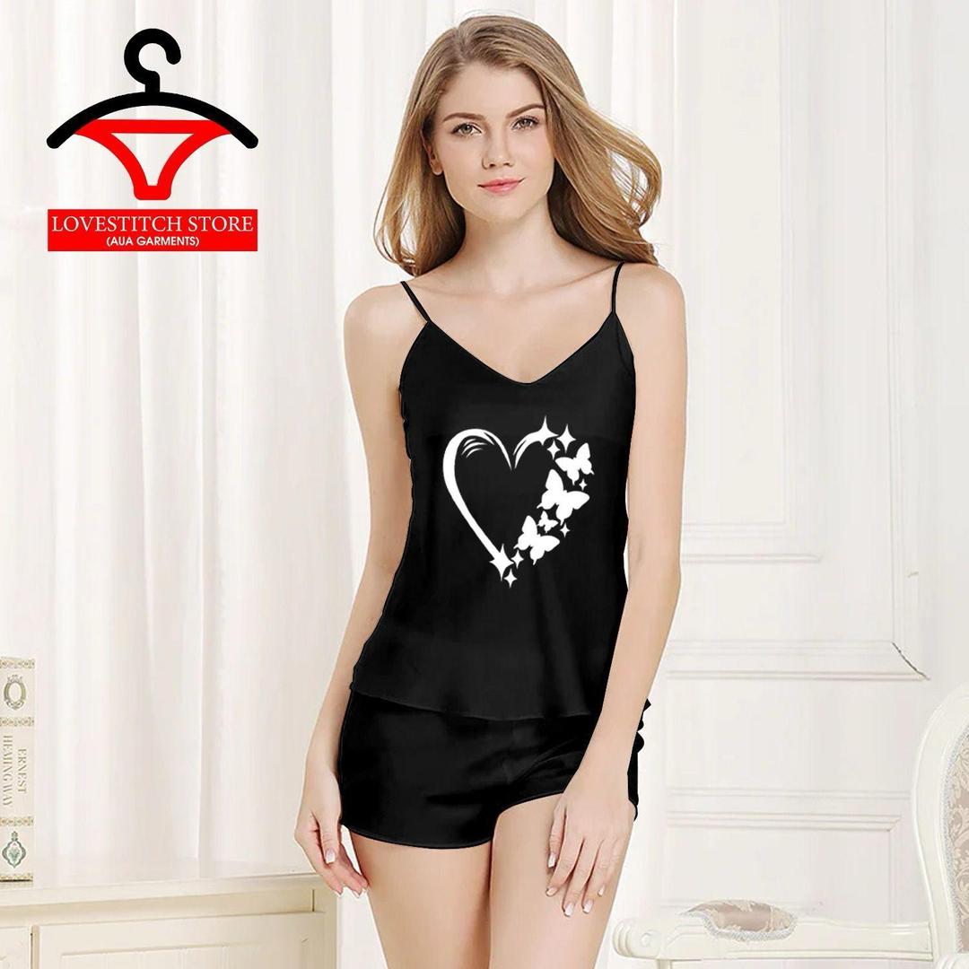 Luxurious Black Silk Printed Camisole Set - Light Weight & Comfortable