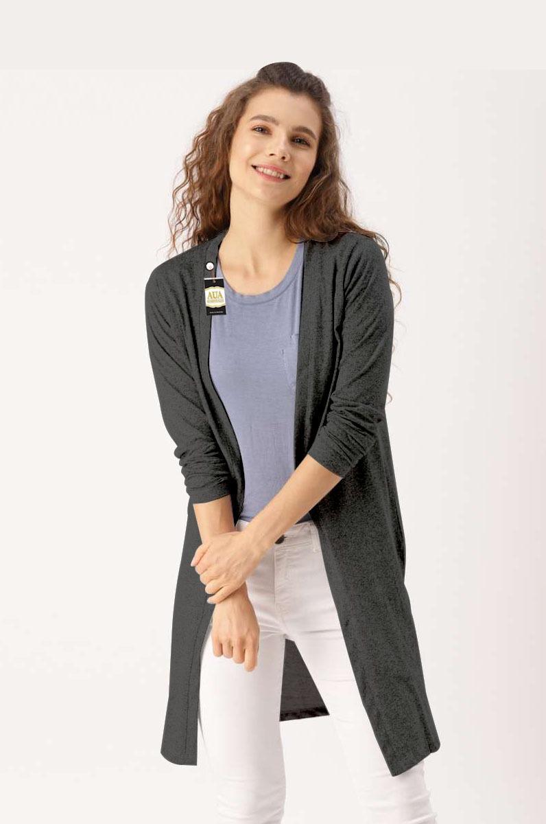 Classic Grey Round Neck Jersey Overcoat - 1 Pc
