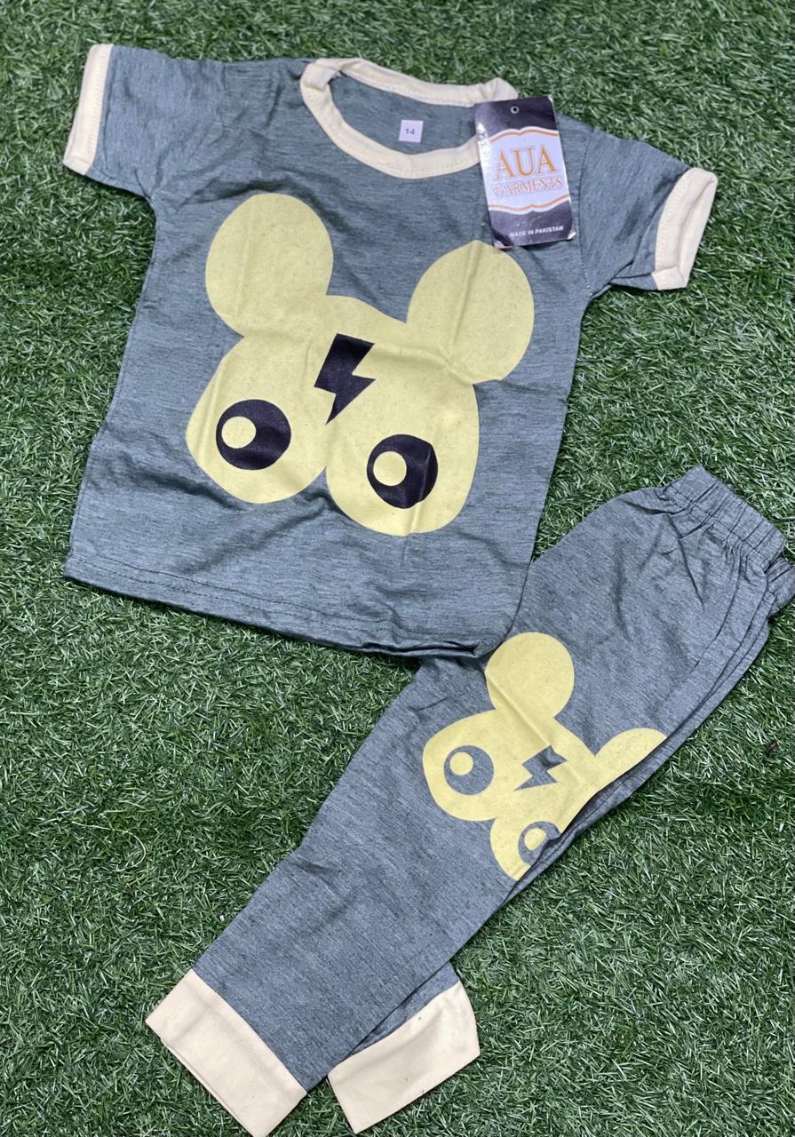 2 Pcs Girl's Stitched Cotton Jersey Printed Night Suit