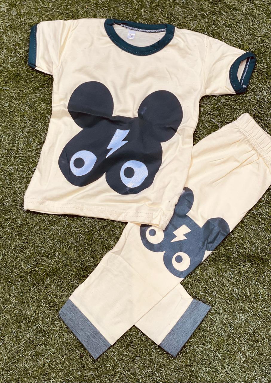 2 Pcs Girl's Stitched Cotton Jersey Printed Night Shirt