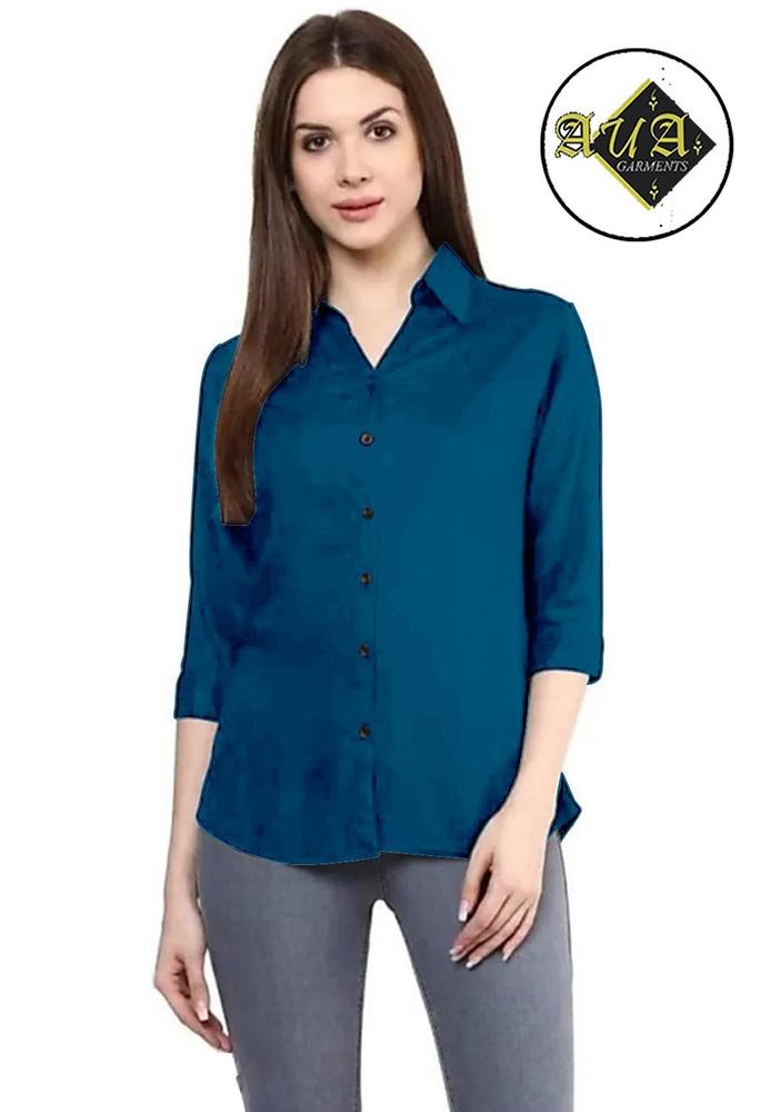 1 Pc Women's Stitched Shamery Plain Button Down Shirt