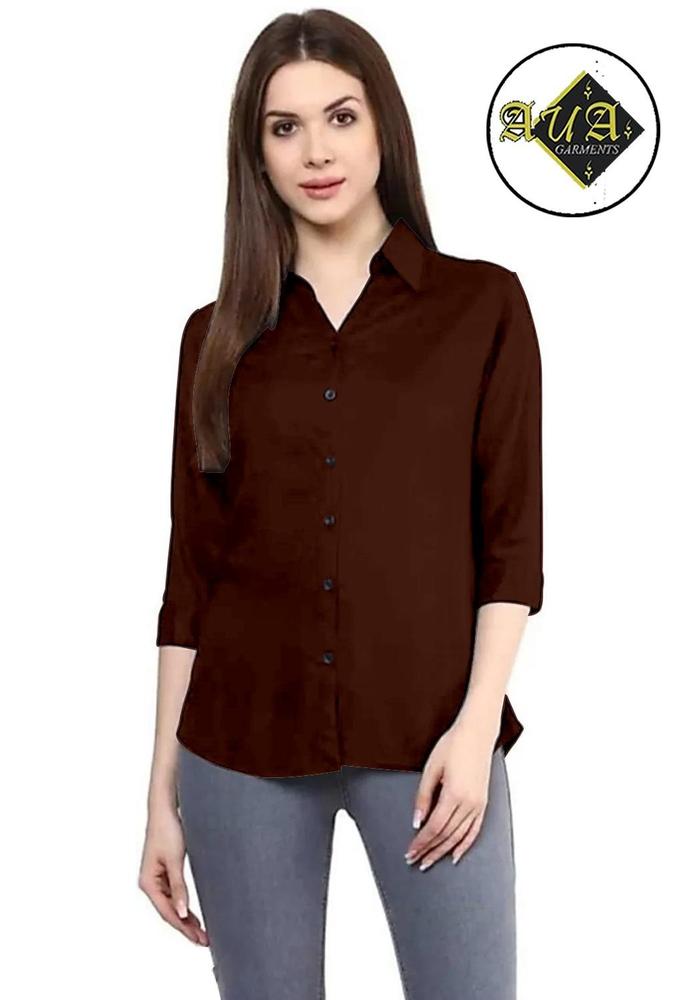 1 Pc Women's Stitched Shamery Plain Button Down Shirt