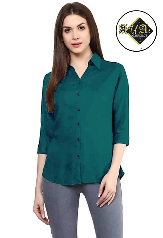 1 Pc Women's Stitched Shamery Plain Button Down Shirt