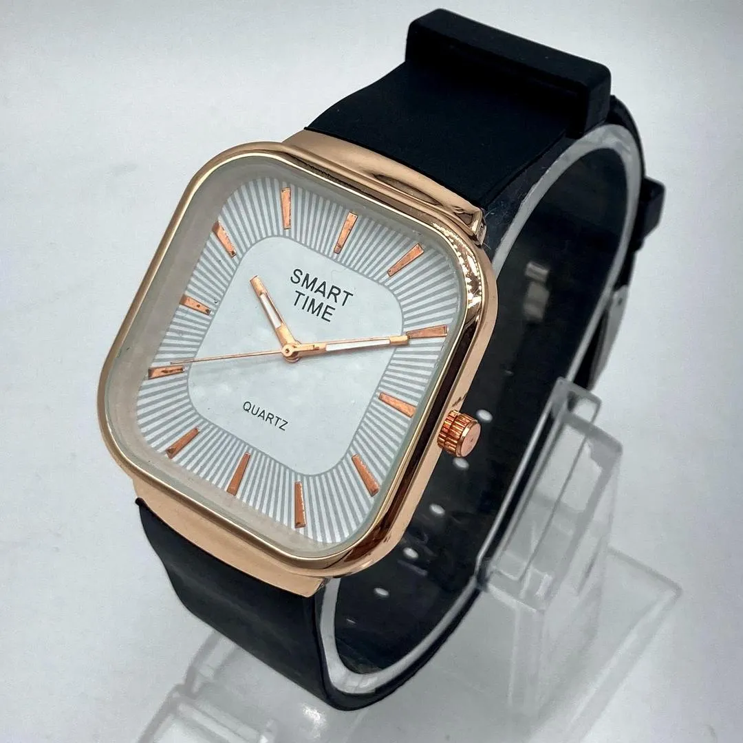 Unisex Movement: Quartz, SMART TIME Stylish Square Dial Quartz Watch for Men/Women - Black Silicone Strap