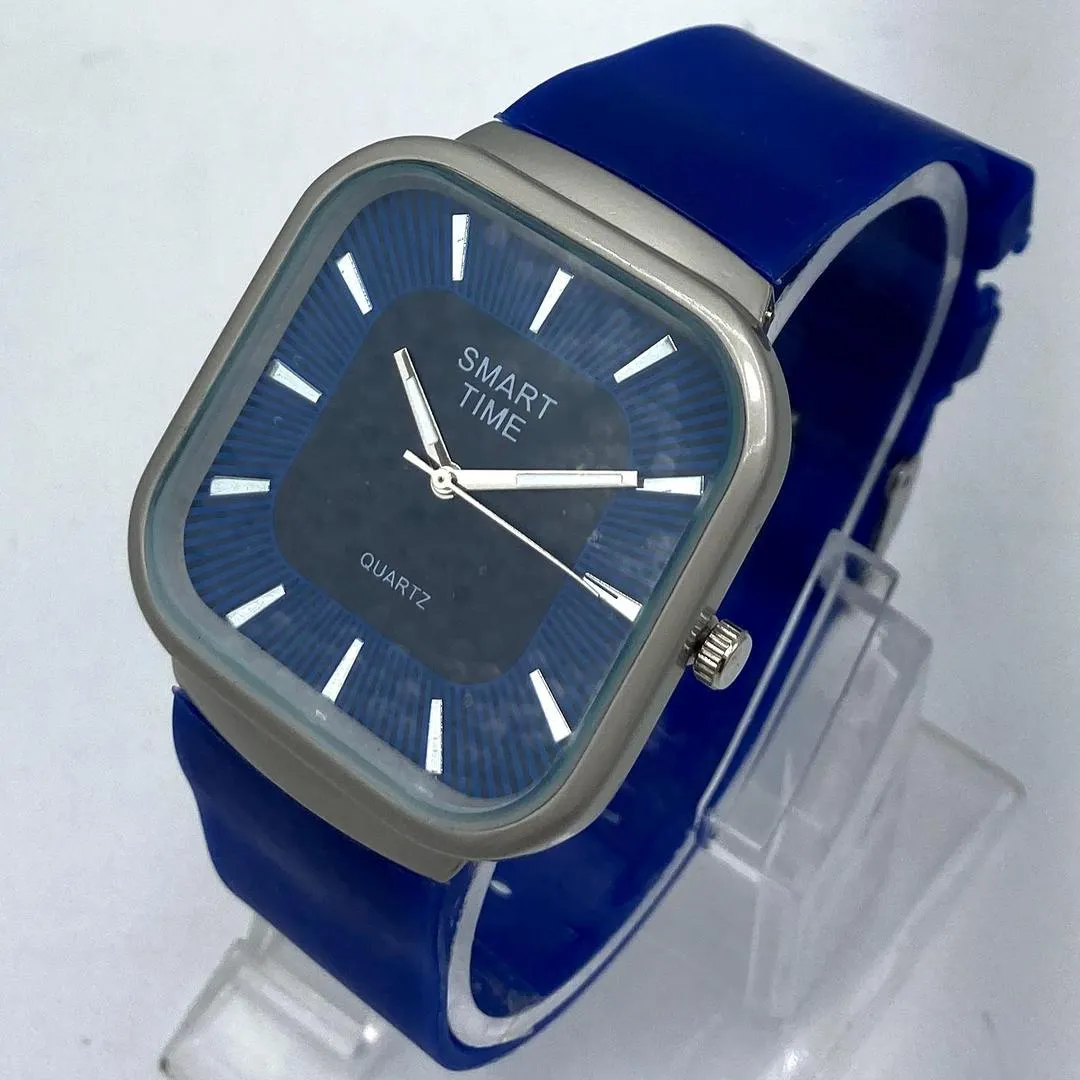 Unisex Movement: Quartz, SMART TIME Stylish Square Dial Quartz Watch for Men/Women - Blue Silicone Strap