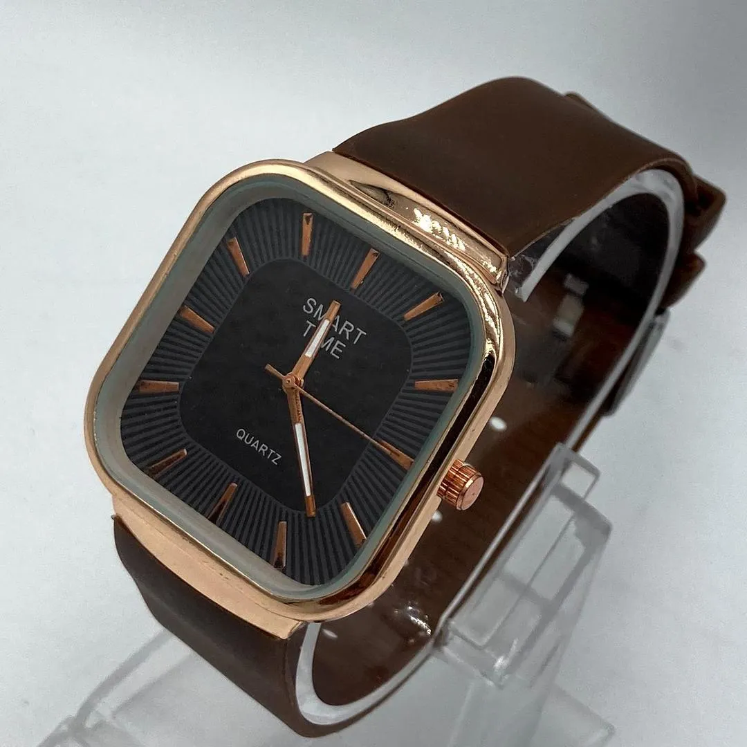Unisex Movement: Quartz, Unisex Movement: Quartz, SMART TIME Stylish Square Dial Quartz Watch for Men/Women - Brown Silicone Strap