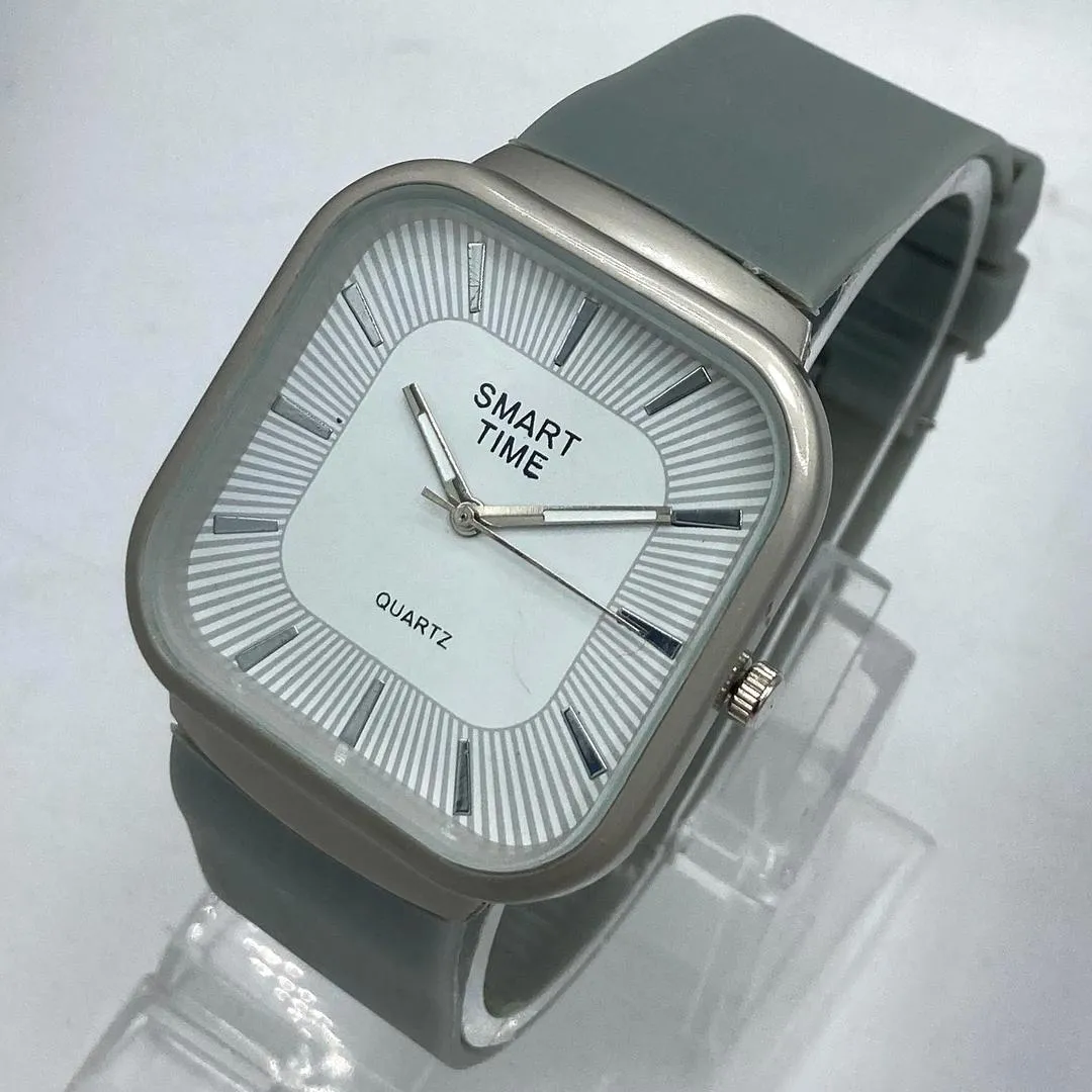 Unisex Movement: Quartz, SMART TIME Stylish Square Dial Quartz Watch for Men/Women - Grey Silicone Strap