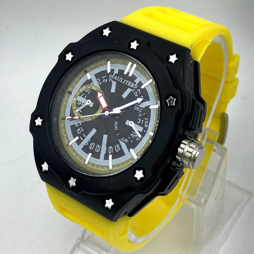 Men's & Kid's Watch AULITER Sport Diver Watch - Black Case, Yellow Silicone Strap - Multi-Function Analog Display