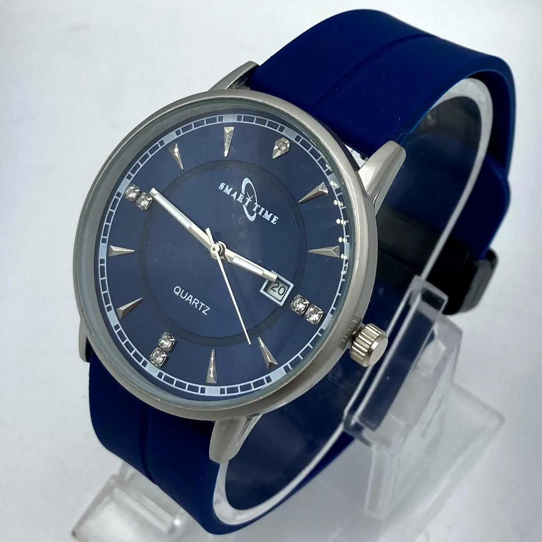 Men's Movement: Quartz, Men's/Women's SMART TIME Navy Blue Quartz Watch with Crystal Accents & Date